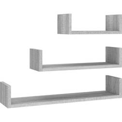 vidaXL Estantes 3 Unidades Madera De Ingeniería Gris 60 x 15 x 10 cm Estantería de Pared