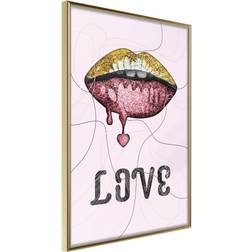 Artgeist Plakat Liquid Lips 20 x 30 cm Guldramme Vægdekorationer