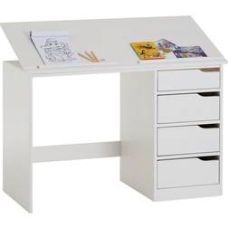 Bureau Enfant EMMA Pupitre 4 Tiroirs Et Plateau Inclinable Lasuré Blanc