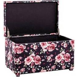 Coffre De Rangement Motif Fleurs 65 cm Noir & Rose