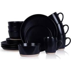 STONE LAIN Jules Round Dinnerware 16-Piece Black Dinner Set 16pcs