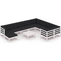 vidaXL Set muebles jardín 11 pzas con cojines madera pino blanco Conjunto de Sala de Exterior