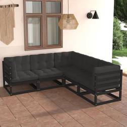 vidaXL Divani Giardino 6 pz Con Cuscini Legno Massello di Pino - Nero Set da Lounge da Esterno