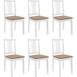 vidaXL 6 pcs Chaises À Díner Avec Coussins Blanc Bois Solide Chaise de Cuisine 6pcs