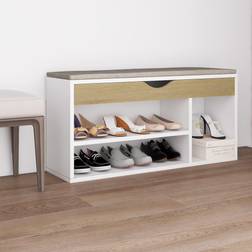 vidaXL Banco Zapatero Con Cojín Aglomerado Roble Sonoma 104x30x49 cm Beige Organizador de zapatos