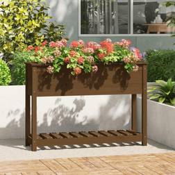 vidaXL Jardinera Con Estante Madera Maciza Pino 111.5x34.5x81 cm - Marrón