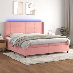 vidaXL Ramsäng Med Madrass Rosa & LED 200x200 cm Sammet Kontinentalsäng