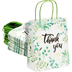 Sparkle and Bash 50 Pack Floral Paper Gift Bags with Handles White