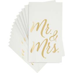 Juvale 50 Pack Disposable White Mr and Mrs Dinner Napkins for Wedding Reception, Gold Foil Lettering for Anniversary, Party 3-Ply, 4 x 8 In