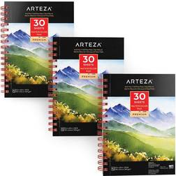 Arteza Watercolor Paper Pad Spiral-Bound Hardcover Heavyweight Cold-Pressed Paper 5.5 x8.5 30 sheets 3 Pack