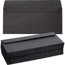 Juvale 100 Pack #10 Black Paper Envelopes with Gummed Seal for Invitations, Checks, Invoices, Letters, 4-1/8 x 9-1/2 In