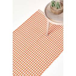 Homescapes Cotton Gingham Check Hand Hall Runner Orange, White