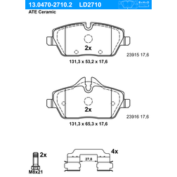 ATE Ceramic 13.0470-2710.2 Jeu de Plaquettes de Frein 1 3 Portes 1 Coupe MINI 3/5 Portes Clubman Cabriolet