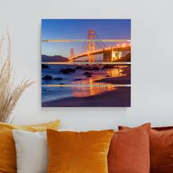 Holzbild Plankenoptik Golden Gate Bridge am Abend