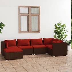 vidaXL 6 Piece Garden Lounge Set With Cushions Brown Poly Rattan Ensemble de Salon d'Extérieur