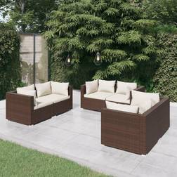 vidaXL 6 Piece Garden Poly Rattan Brown Lounge Set With Cushions Ensemble de Salon d'Extérieur