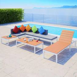 vidaXL Modern Weather-Resistant 7-Seater Rattan Corner With Adjustable Sun Lounger Outdoor Lounge Set