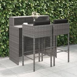 vidaXL Giardino 3 Pz Con Cuscini In Polyrattan Grigio Set da Bar all'Aperto