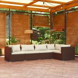 vidaXL 5 Piece Brown Garden Lounge Set With Cushions Poly Rattan Ensemble de Salon d'Extérieur