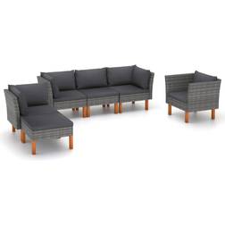 vidaXL Patio Sofa 6 Piece Poly Rattan and Eucalyptus Wood Gray Set da Lounge da Esterno