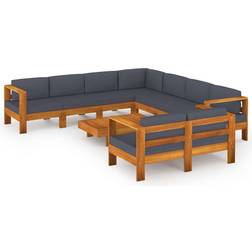 vidaXL Divani Giardino 9 Posti Cuscini Grigi Scuro Massello Acacia Set da Lounge da Esterno