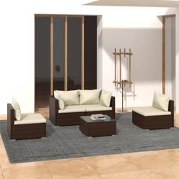 vidaXL 5 Piece Brown Poly Rattan With Cushions Garden Lounge Set Ensemble de Salon d'Extérieur