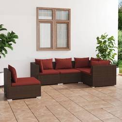 vidaXL Patio Lounge Set 5 Piece Poly Rattan Brown Conjunto de Sala de Exterior