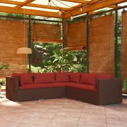 vidaXL Divani Giardino 5 pz Con Cuscini in Polyrattan Marrone Set da Lounge da Esterno