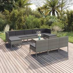 vidaXL 11-tlg Garten-Lounge-Set mit Auflagen Poly Rattan Grau Lounge-Set
