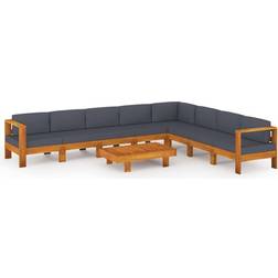 vidaXL Divani Giardino 9 Posti Cuscini Grigi Scuro Massello Acacia Set da Lounge da Esterno