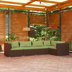 vidaXL Divani Giardino 5 pz Cuscini in Polyrattan Marrone Set da Lounge da Esterno