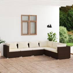 vidaXL 6 PCs Sofás Jardín Con Cojines Polyrattan Marrón Conjunto de Sala de Exterior