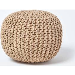 Homescapes Rond Tressé En Tricot Beige 35 x 40 cm Pouf