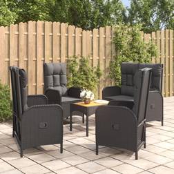 vidaXL 5-tlg Garten-Essgruppe mit Kissen Schwarz Poly Rattan Essgruppe