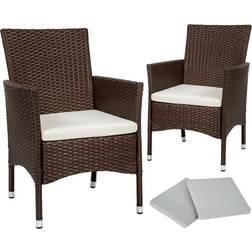 tectake Lot de 2 Fauteuils de Jardin En Rotin Avec 2 Sets De Housses - Marron/Beige