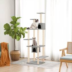 vidaXL Albero Per Gatti Con Tiragraffi In Sisal Grigio Chiaro 176 cm