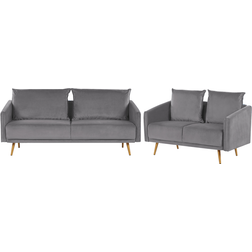 Beliani Conjunto De Sofás Tapizados En Terciopelo Gris 5 Plazas Respaldo Acolchado Asiento Metal Patas Doradas Retro Glam Maura Sofá