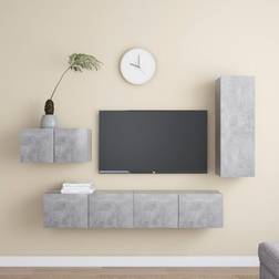 vidaXL Set Muebles Salón TV 4 Pzas Madera Ingeniería Gris Hormigón Armario de Pared