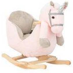 Kikkaboo Plüsch Schaukeltier Einhorn Tiergeräusche, Sitz mit Rückenlehne, Holz rosa