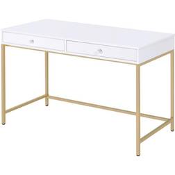 Acme Furniture Desk White High Gloss & Gold Escritorio de escritura