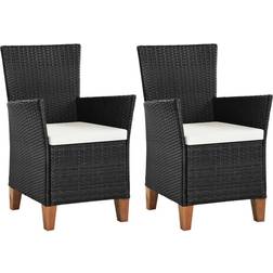 vidaXL Patio Chairs 2 Pcs Dining Single Chair with Cushions Poly Rattan Black