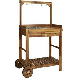 vidaXL Chariot De Cuisine De Jardin Bois d'acacia 92 x 43.5 x 141.5 cm Table à roulettes