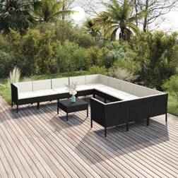 vidaXL Patio Lounge Set 12 Piece with Cushions Poly Rattan Black Garden Sofa Conjunto de Sala de Exterior