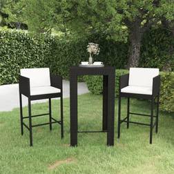 vidaXL Patio Set Bistro Set 3 Piezas Poly Rattan Black Conjunto de Bar Exterior