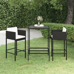 vidaXL Garden Set 3 Piezas Poly Rattan Black Conjunto de Bar Exterior