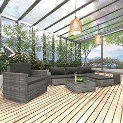 vidaXL 8-tlg Garten-Lounge-Set mit Auflagen Poly Rattan Grau Lounge-Set