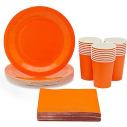 Juvale Orange Party Supplies, Paper Plates, Cups, and Napkins Serves 24, 72 Pieces