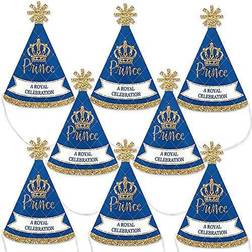 Big Dot of Happiness Royal Prince Charming Mini Cone Baby Shower or Birthday Party Hats Small Little Party Hats Set of 8