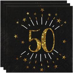 10 Serviettes papier Joyeux anniversaire 50 noir et or 18 33 x 33 cm Noir