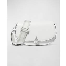 Michael Kors MK Mila Medium Leather Messenger Bag Optic White